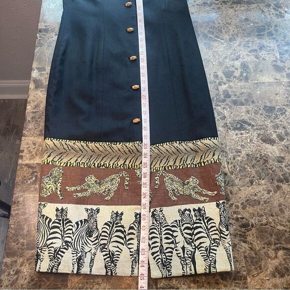 Vtg DL DEBORAH LAWS Womens Black Safari Print Linen Blend Dress - Picture 4 of 7